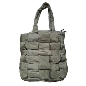 M.N.G. Edredon Shoulder Bag Puffer Bag Olive Green Large Weaved Puffer Tote